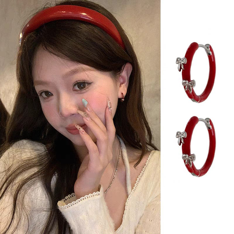 1 Pair 999 Sterling Silver Wine Red Enamel Butterfly Hoop Earrings, Retro & Elegant, Perfect For Daily, Dating & Festivals, Ideal Valentine's Gift