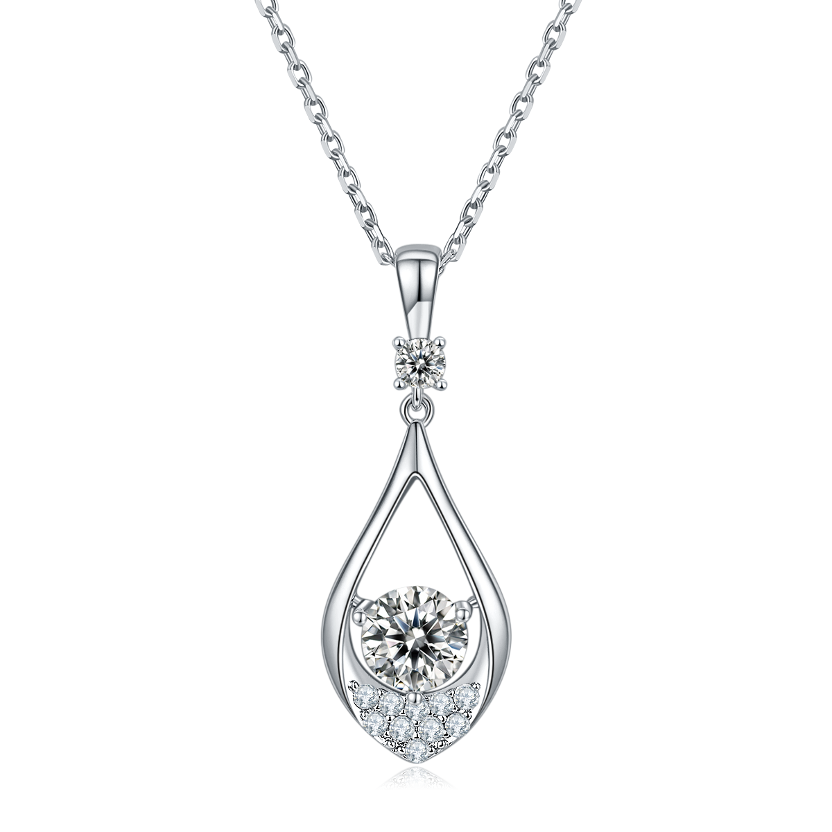 S925 Sterling Silver Teardrop Necklace, 1ct D-VVS1 Moissanite & Lab-Grown Gems, Platinum Plated 2.7g Women's Jewelry With GRA Certificate Gift Box