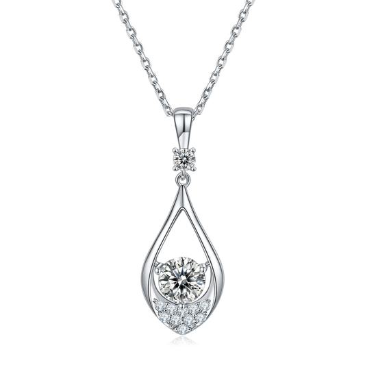 S925 Sterling Silver Teardrop Necklace, 1ct D-VVS1 Moissanite & Lab-Grown Gems, Platinum Plated 2.7g Women's Jewelry With GRA Certificate Gift Box
