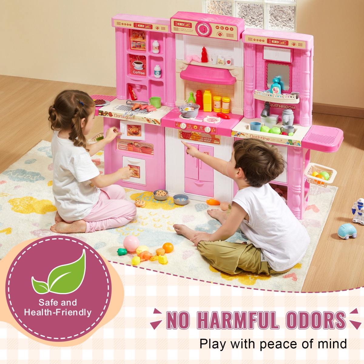 Christmas Gift  VEVOR Kitchen Playset Kids Pretend Cooking Play Toy 74 Piece Accessories