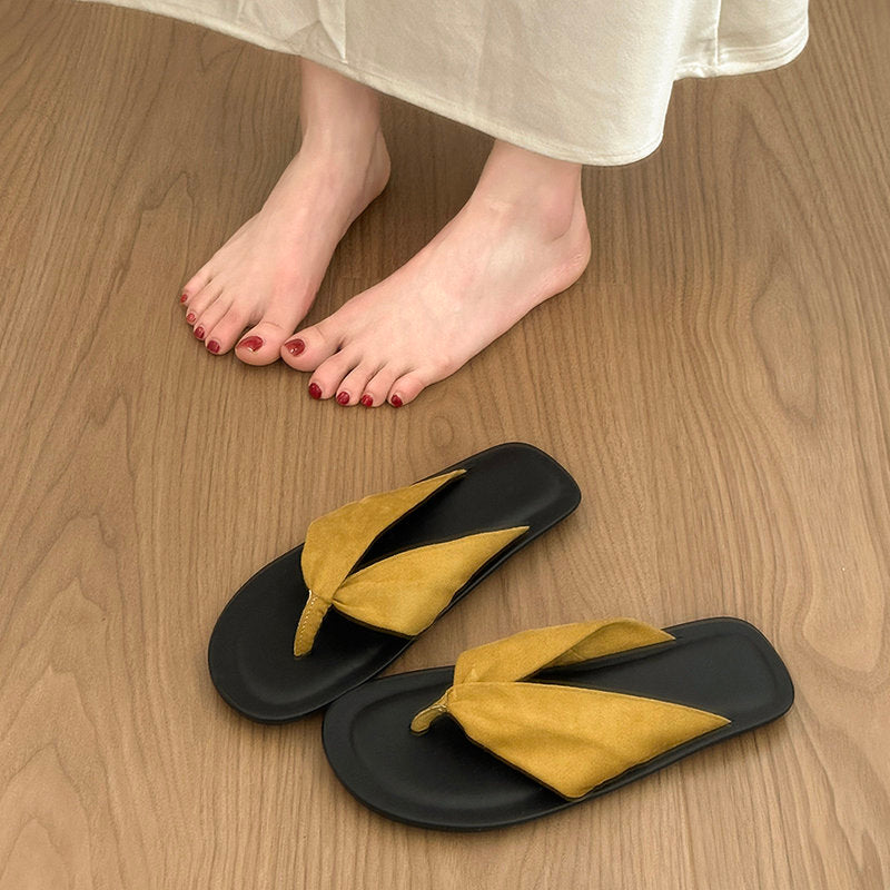 Women Minimalist Knotted Twisted Fabric Thong Flat Flip Flops, Square Open Toe Slip On Lightweight Soft Summer Beach Resort Outdoor Casual Slide Slippers