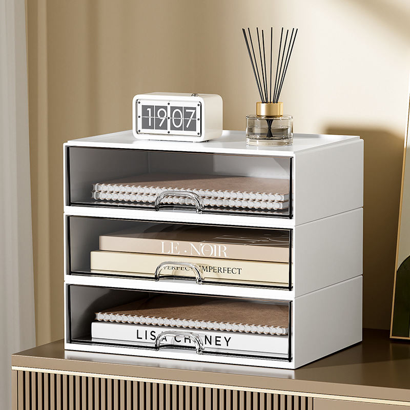 Divided Pen Holder Transparent Drawer-style Multi-functional Desk Organizer