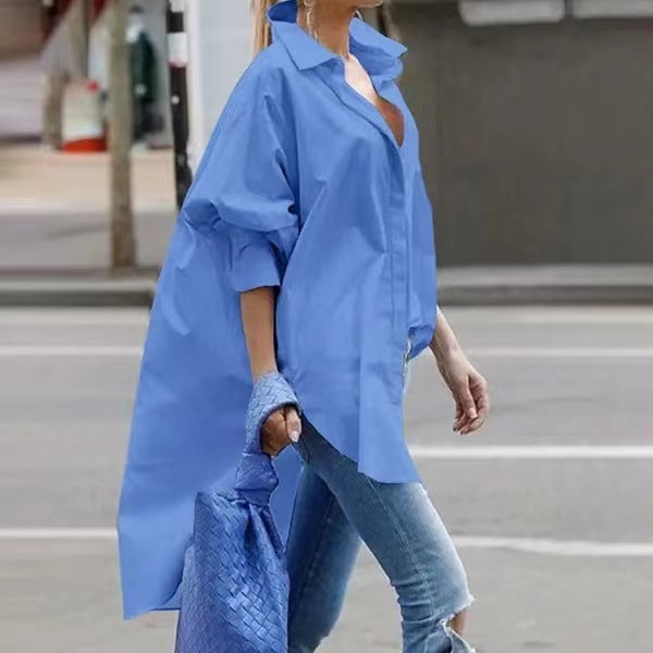 Womens Fashion Plus-Size Lapel Loose-Fit Shirt