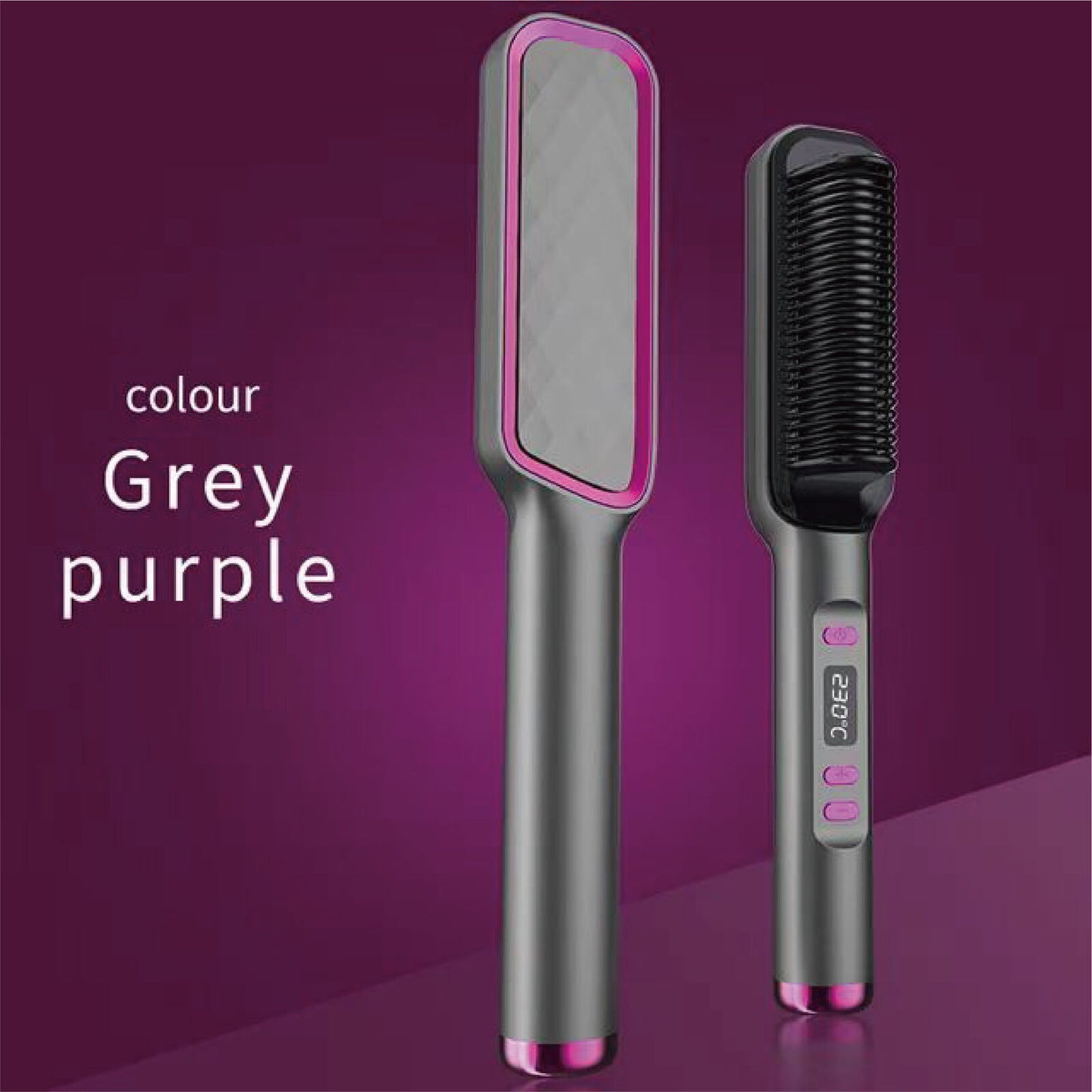 2in1 Negative-ion Hair Straightener Brush Curling Salon Styling Comb Ceramic New--Grey