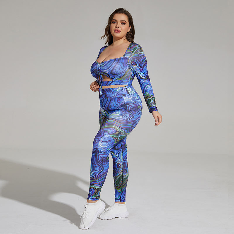 New Oversize Yoga Clothes Breathable Printing Bandage Sports Suit