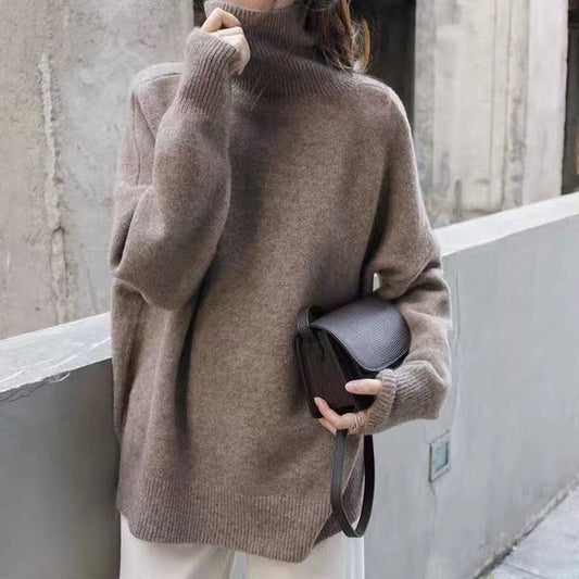 New Relaxed-fit Korean-style Cozy Knit Sweater With A High Neck