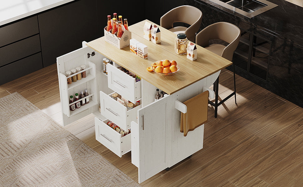 Kitchen Island, Removable Dividers, Castors Removable As Kitchen Cabinets, Dining Trolley With Worktop, Buffet Cabinet, Dining Trolley With Wood Grain, Side Towel Rail With Wheels, White