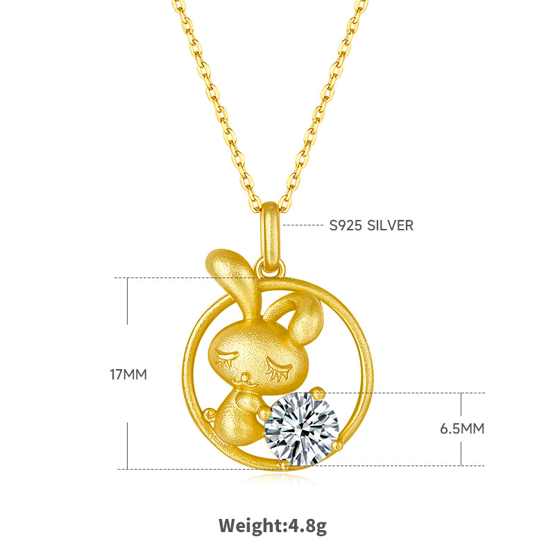 S925 Sterling Silver Gold Plated 1ct D Color VVS1 Moissanite Rabbit Necklace 4.8g Chinese Zodiac Benmingnian Gift GRA Certified Gift Box