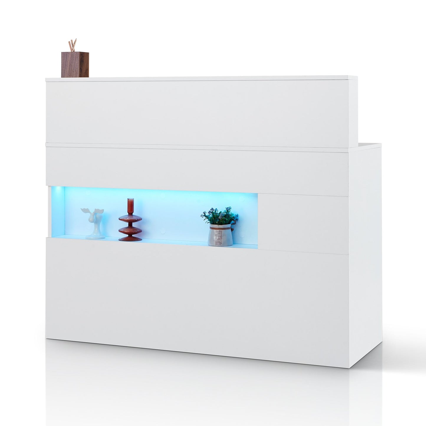 Reception Desk, 47 Inch Rectangular Front Counter Table, Office Reception Desk With LED Light, 2 Drawers And Power Outlets, For Checkout, Lobby, Beauty Salon And Office, White