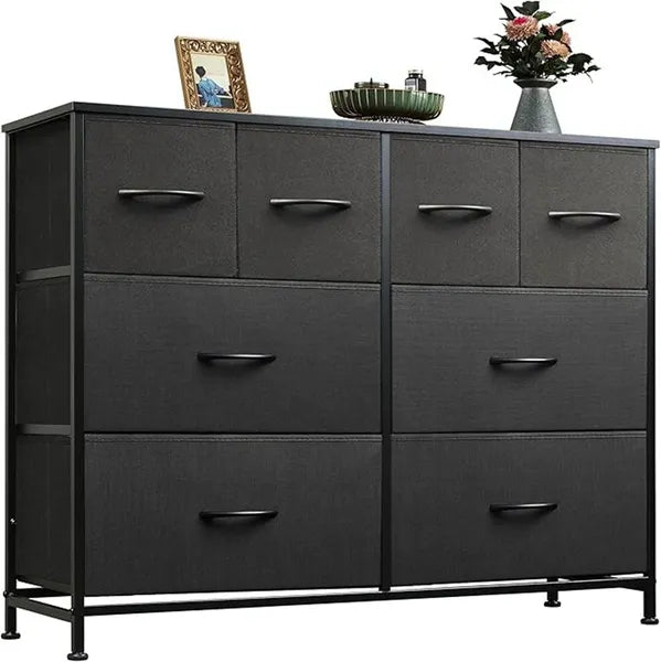 Dresser For Bedroom With 8 Drawers, Wide Fabric Dresser For Storage And Organization, Chest Of Drawers, Dressers For Living Room, Closet, Hallway, Dark Grey