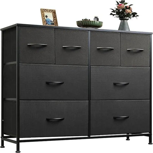 Dresser For Bedroom With 8 Drawers, Wide Fabric Dresser For Storage And Organization, Chest Of Drawers, Dressers For Living Room, Closet, Hallway, Dark Grey