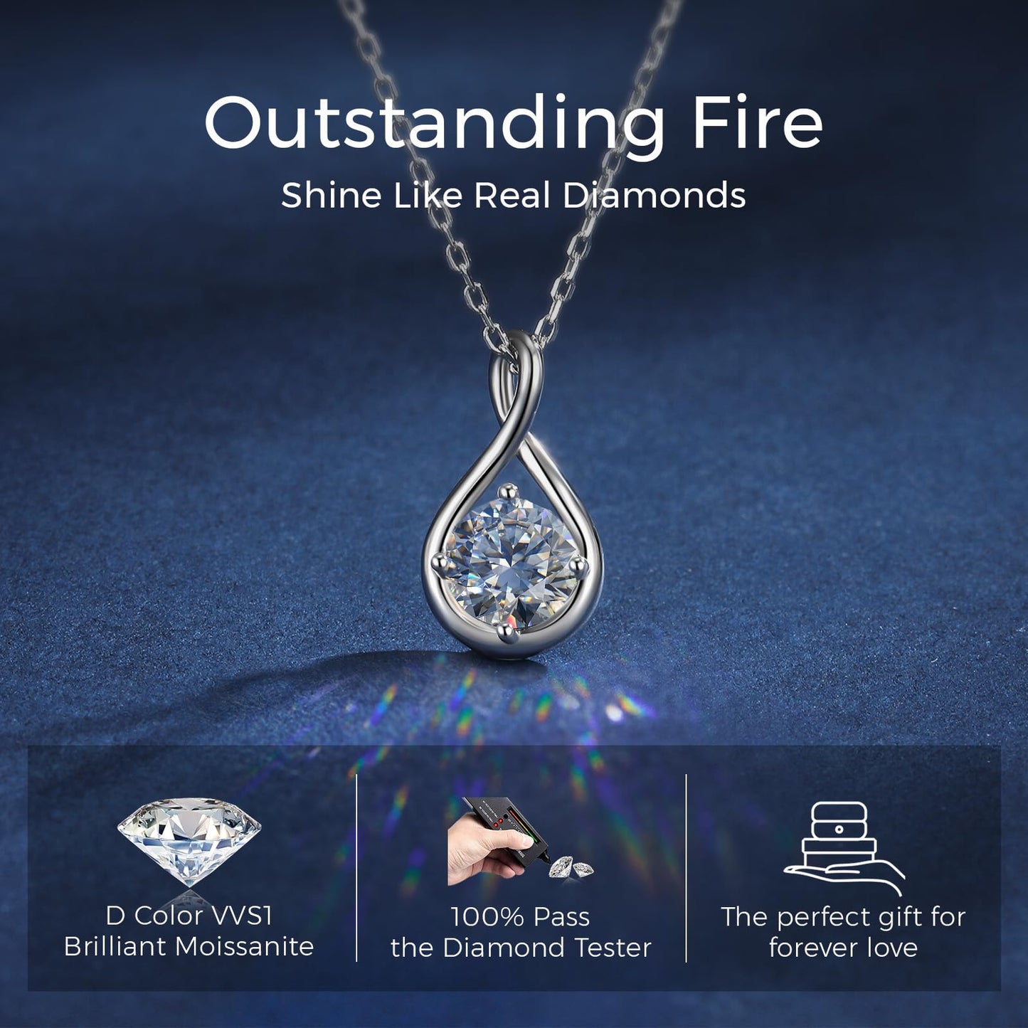 1CT Moissanite Infinity Necklace For Women, S925 Sterling Silver Gift For Her Women Wife Girlfriend, D Color VVS1 Love Pendant Necklace For Anniversary Birthday Valentine Christmas Wedding Mother Day