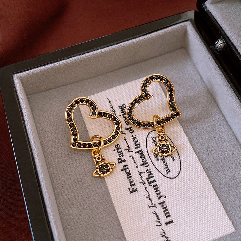 Fashion Vintage Zircon Earrings Women Trendy CZ Stud Earrings Retro Light Luxury Jewelry