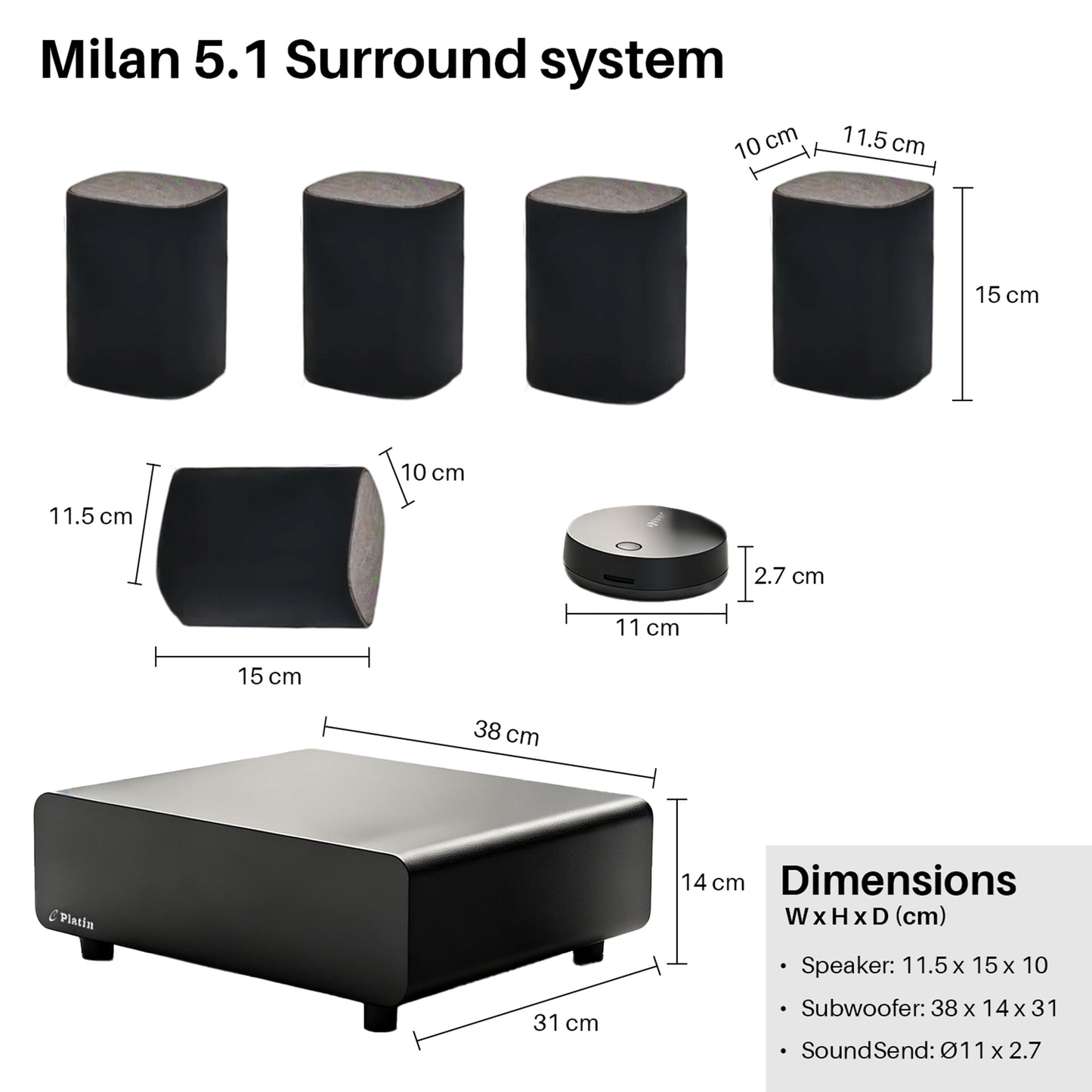 5.1 Compact Wireless Home Cinema System  Milan Surround Sound Set, WISA Low Latency, Price-Performance Winner For Small Living Rooms & Apartments, Black