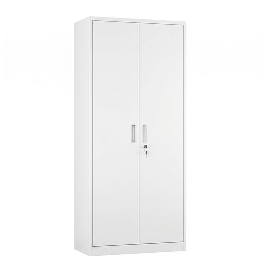 Metal Garage Storage Cabinet, Lockable Steel Storage Cabinet With 4 Adjustable Shelves For Garage, Office, Home, Assembly Required, White