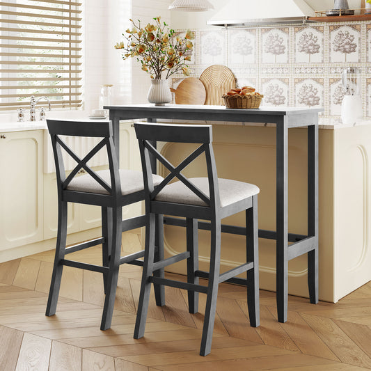 TOPMAx Farmhouse 48 Rectangular Wood Bar Height Dining Set Kitchen Breakfast Nook With 2 Chairs For Small Places Gray Beige