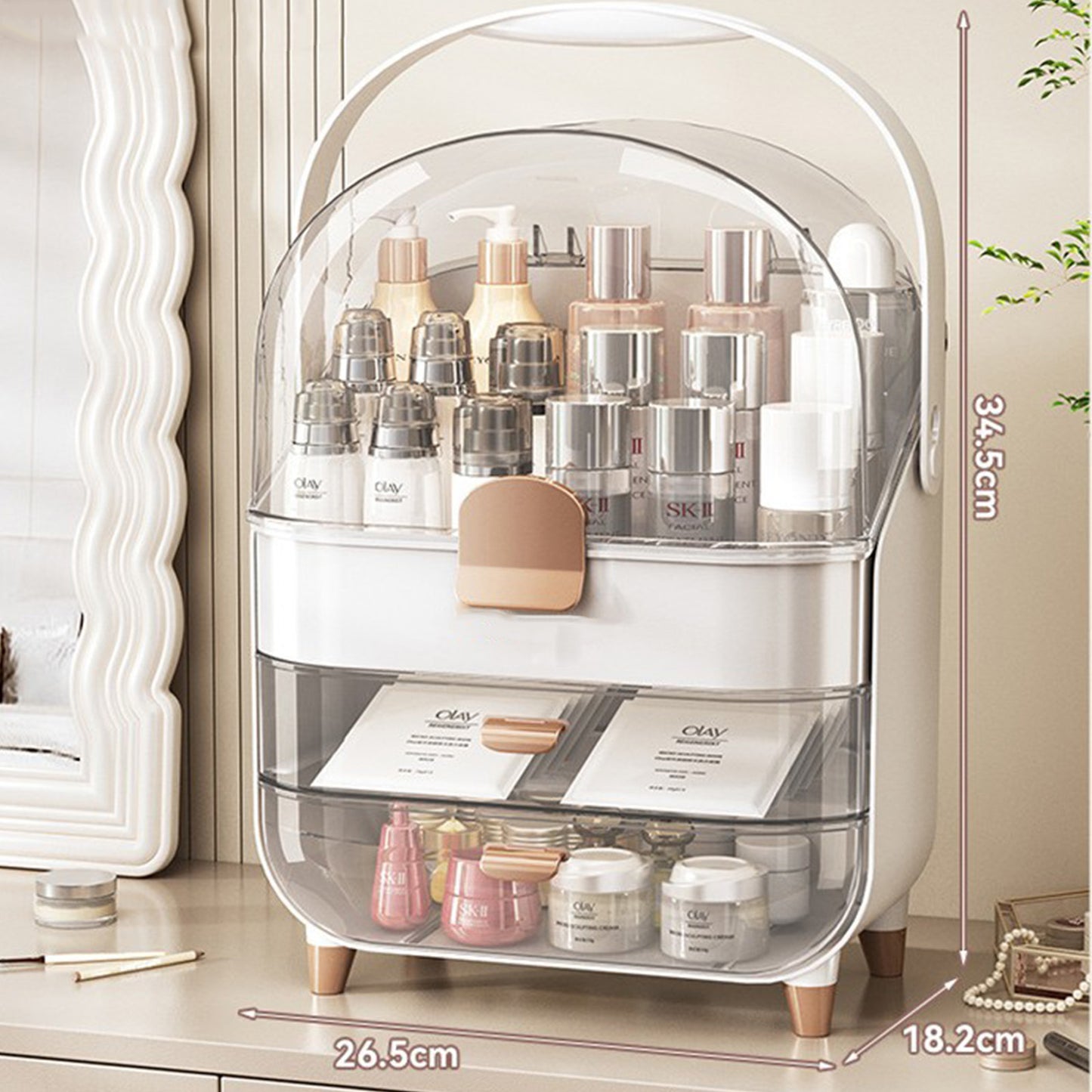 Makeup Organizer With Skincare Holder - Acrylic Cosmetic Storage Box, 4 Colors - Vanity & Bathroom Counter Organizer - Perfect Teen Girl Gift