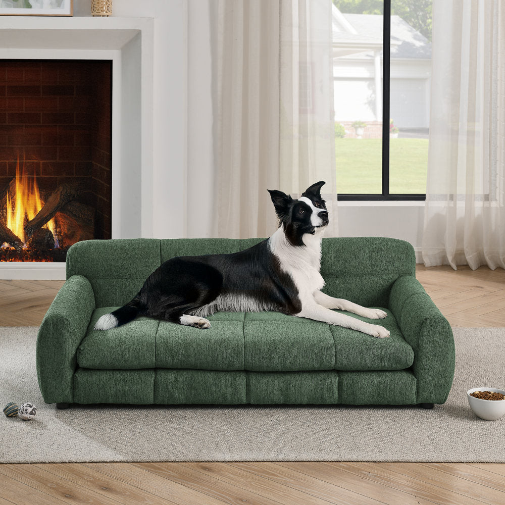 Soft And Comfortable Pet Bed For Big And Oversized Dogs, Durable Elevated Dog Sofa Bed, Comfortable Dog Sofa, Modern And Fashionable Linen Fabric Dog Sofa-OLIVE GREEN
