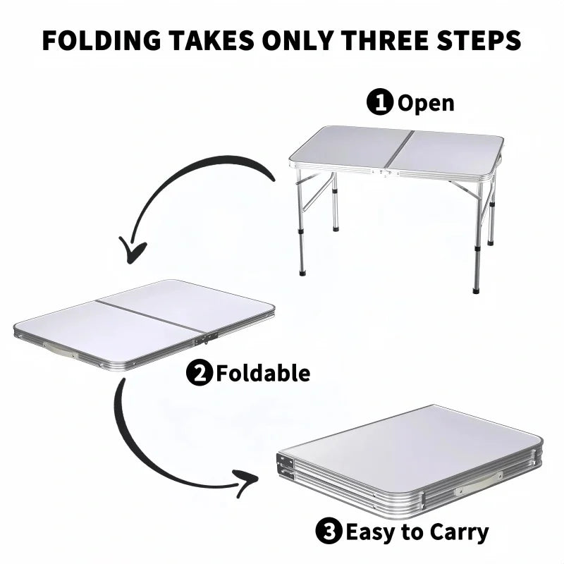 4ft Collapsible Height-Adjustable Aluminium Table for Camping Barbecue, with Handle Outdoor Garden Picnic Travel Weatherproof