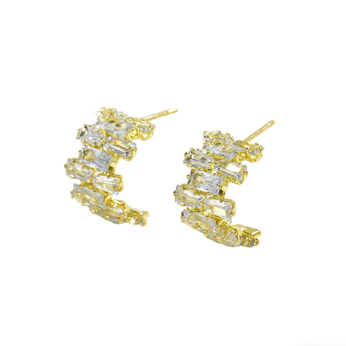 Cross-Border Japanese Korean Style Jewelry, Light Luxury Double C Earrings Inlaid Cubic Zirconia, Versatile Niche Stud Ear Jewelry For Women