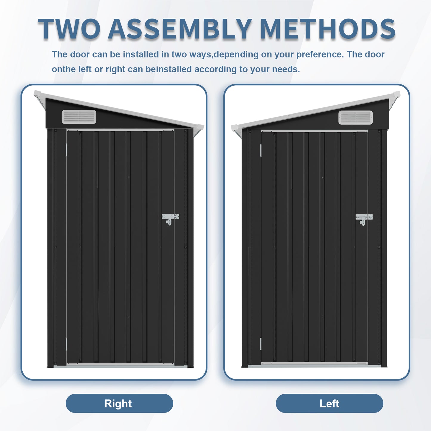4 X 8 FT Galvanized Steel Outdoor Storage Shed With 3 Access Doors, Ventilated Weatherproof Metal Utility Shed For Garden Tools, Bikes & Patio Equipment,Black 3.58x7.41 Ft