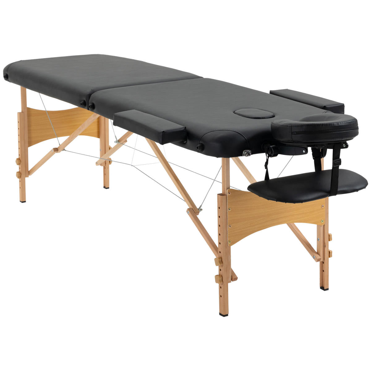 Portable Massage Bed, Folding Spa Beauty Massage Table With 2 Sections, Carry Bag And Wooden Frame, Black