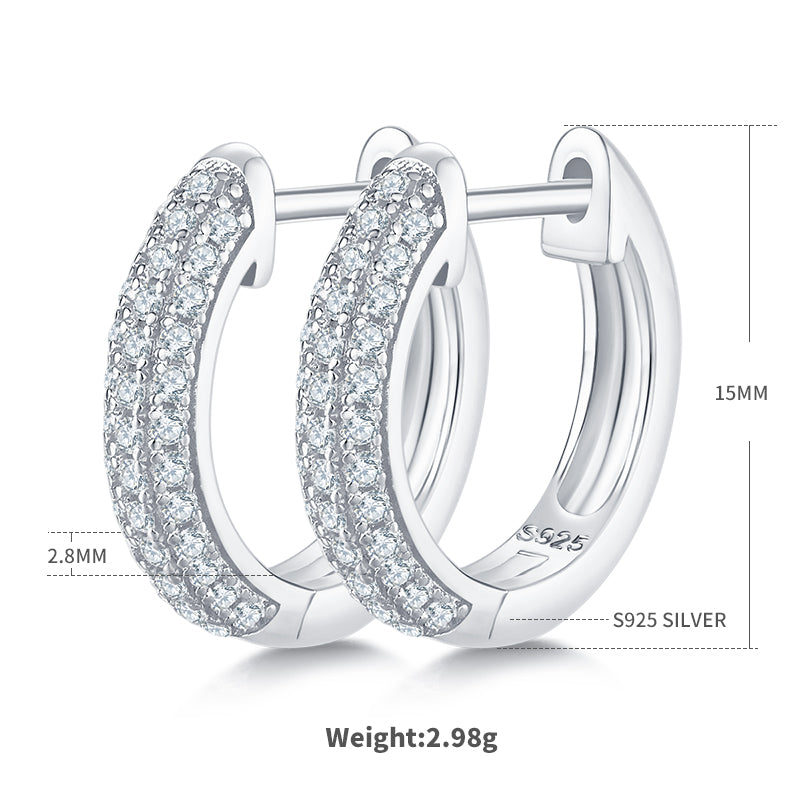 74pcs Moissanite S925 Sterling Silver Huggie Hoop Earrings For Women 15mm 2.8mm Platinum Plated GRA Certificate Gift Box 3 Colors Hypoallergenic