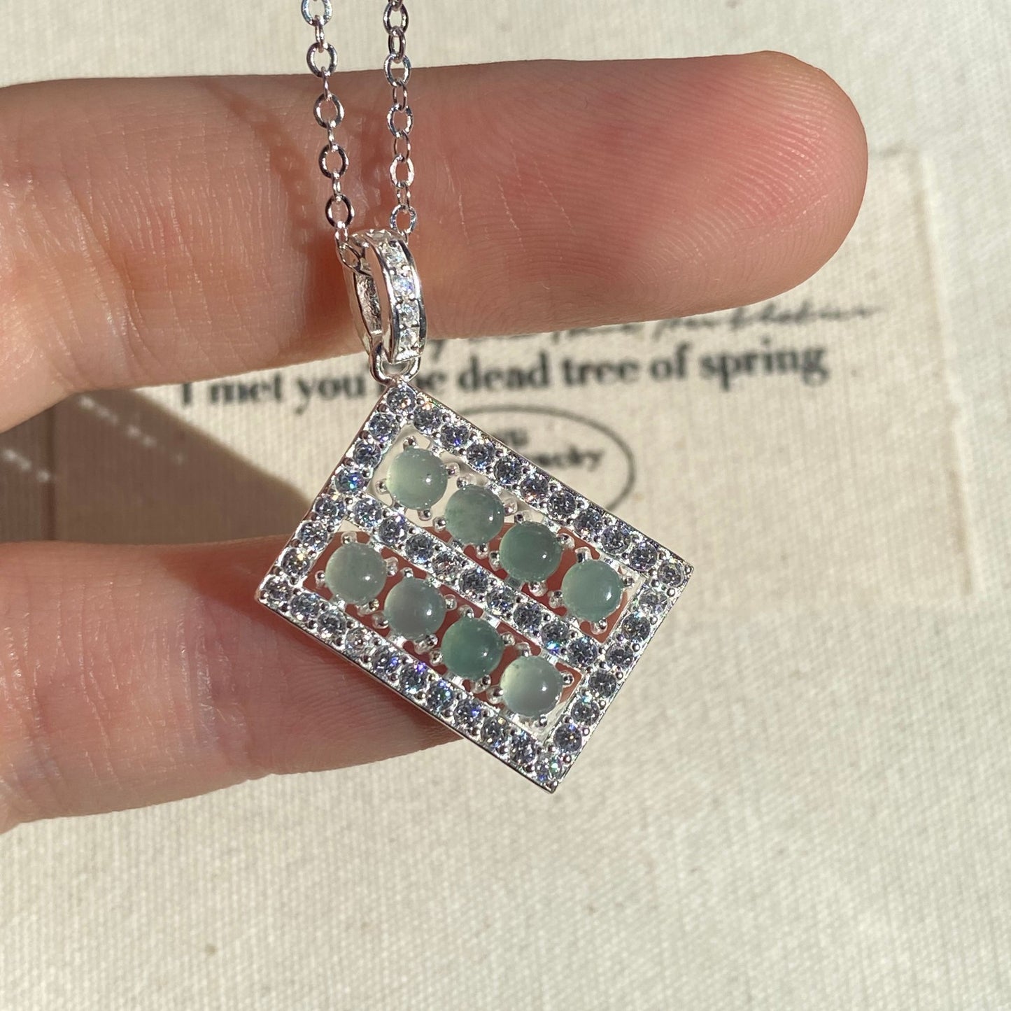 1pc 999 Sterling Silver Diamond-Encrusted Jade Abacus Pendant Necklace, Luxurious Chinese Style, Perfect For Daily Wear & Valentine's Gifts