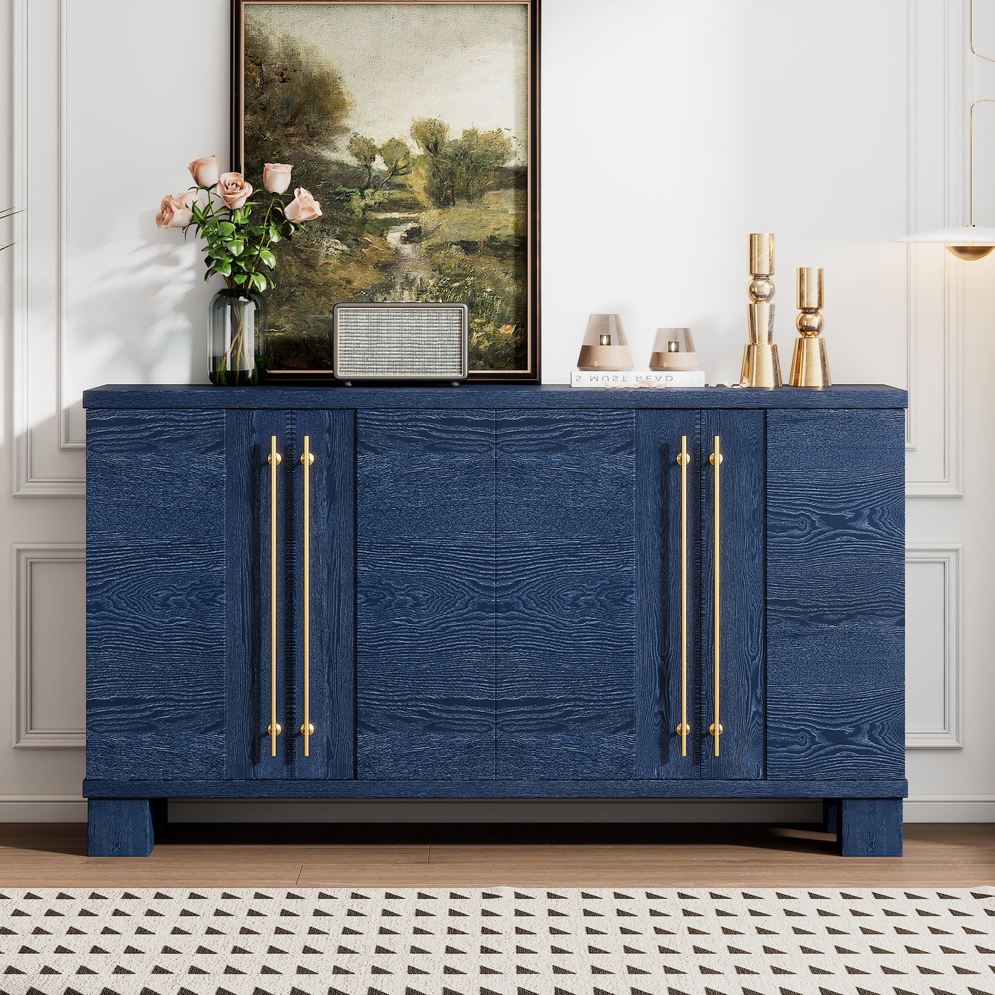 TREXM Sideboard Buffet Cabinet With Storage  Wood Sideboard With Adjustable Shelves And Gold Handles For Kitchen  Dining Room And Living Room  Antique Navy