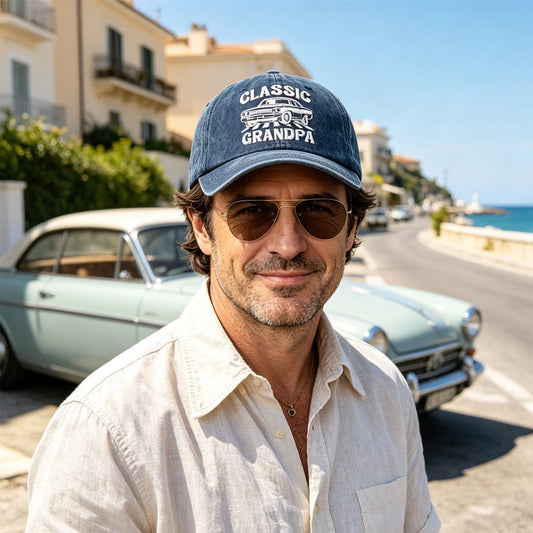 Vintage Washed Navy Baseball Cap For Men, Classic Grandpa Retro Muscle Car Embroidered Hat, Summer Casual Soft Cotton Trucker Hat Gift For Grandpa Dad