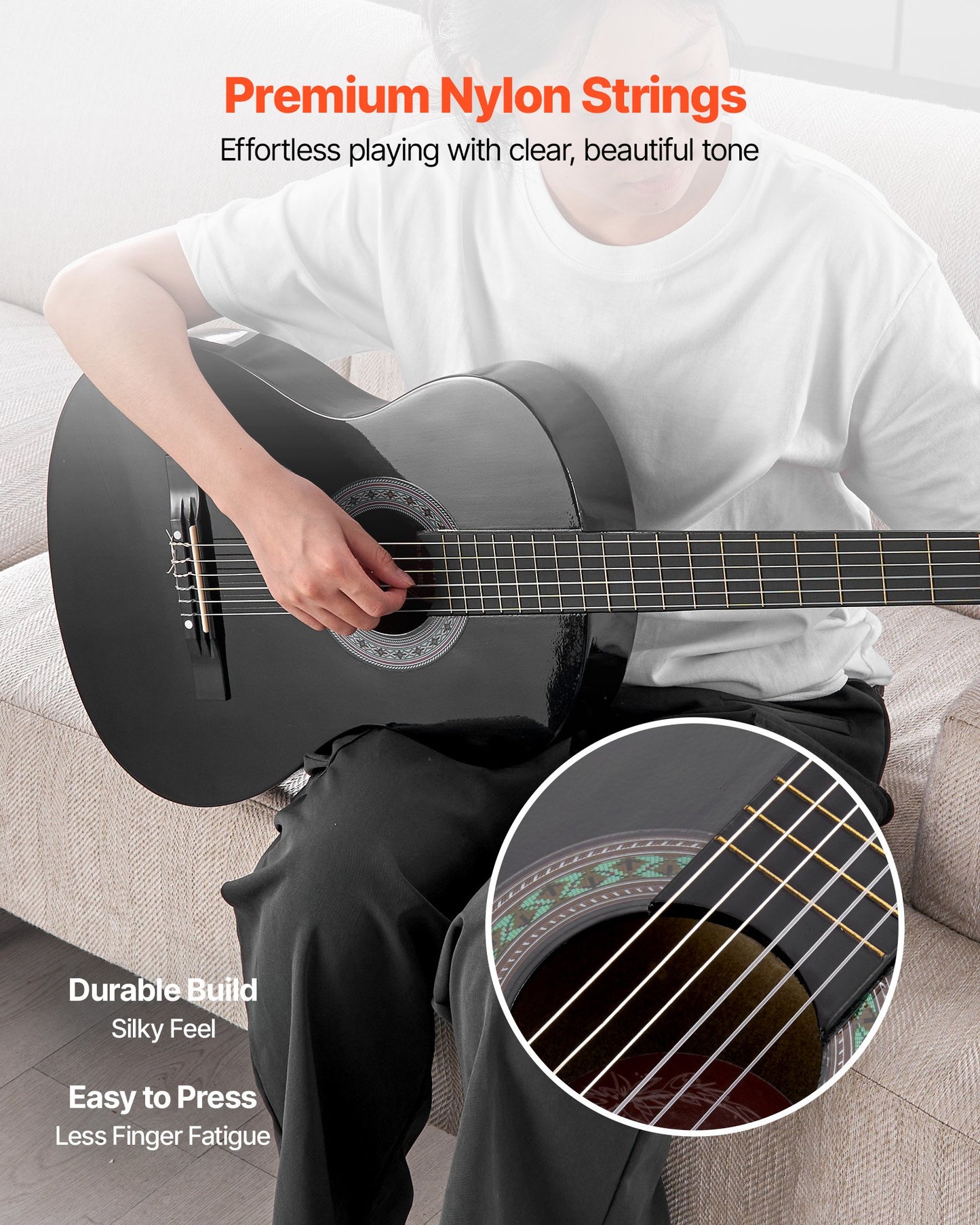 Classical Guitar, 30 Inch, Wood Classical Guitar Starter Kit For Beginners, With Nylon Strings, Gig Bag, Strap, Tuner, Extra Strings, Picks, Capo, Basswood, For Kids Girls Boys Students, Black