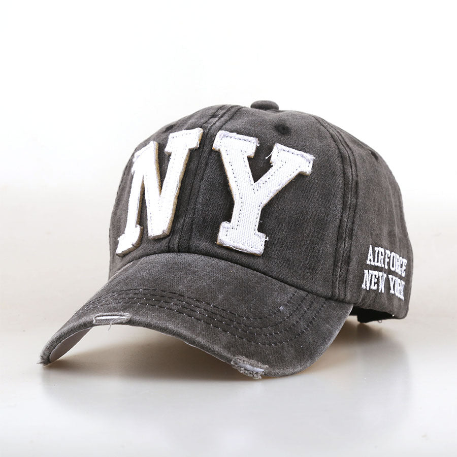 Men's And Women's Matching Embroidered Letters NY Washed Vintage Fashion Trend Adjustable Bowler Baseball Cap Suitable For Daily Outings And Activities