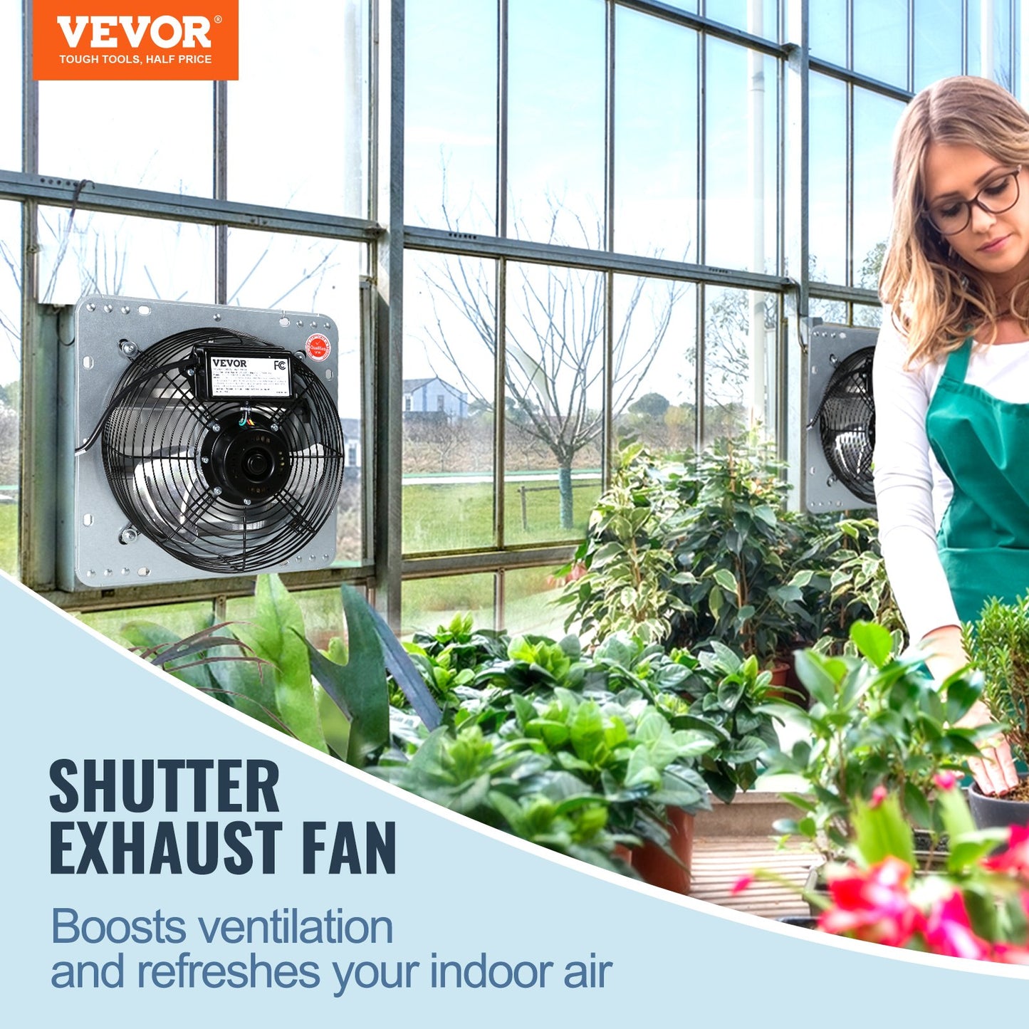 16'' Shutter Exhaust Fan, High-speed 2000 CFM, Aluminum Wall Mount Attic Fan With AC-motor, Ventilation And Cooling For Greenhouses, Garages, Sheds, Shops, FCC