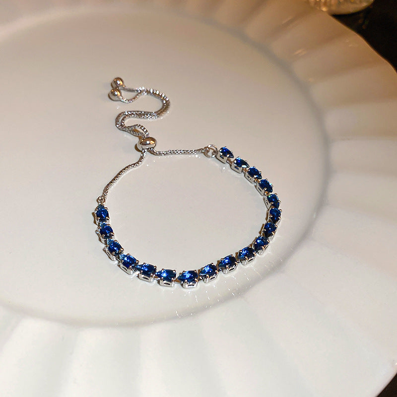Frosted Blue Zirconia Bangle Ins Korean Style Bracelet Elegant Versatile Fashion Hand Jewelry
