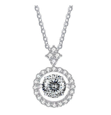 Live Hot S925 Sterling Silver Pulsatile Heart Moissanite Pendant Female Light-chasing Smart Clavicle Chain Moissanite Necklace