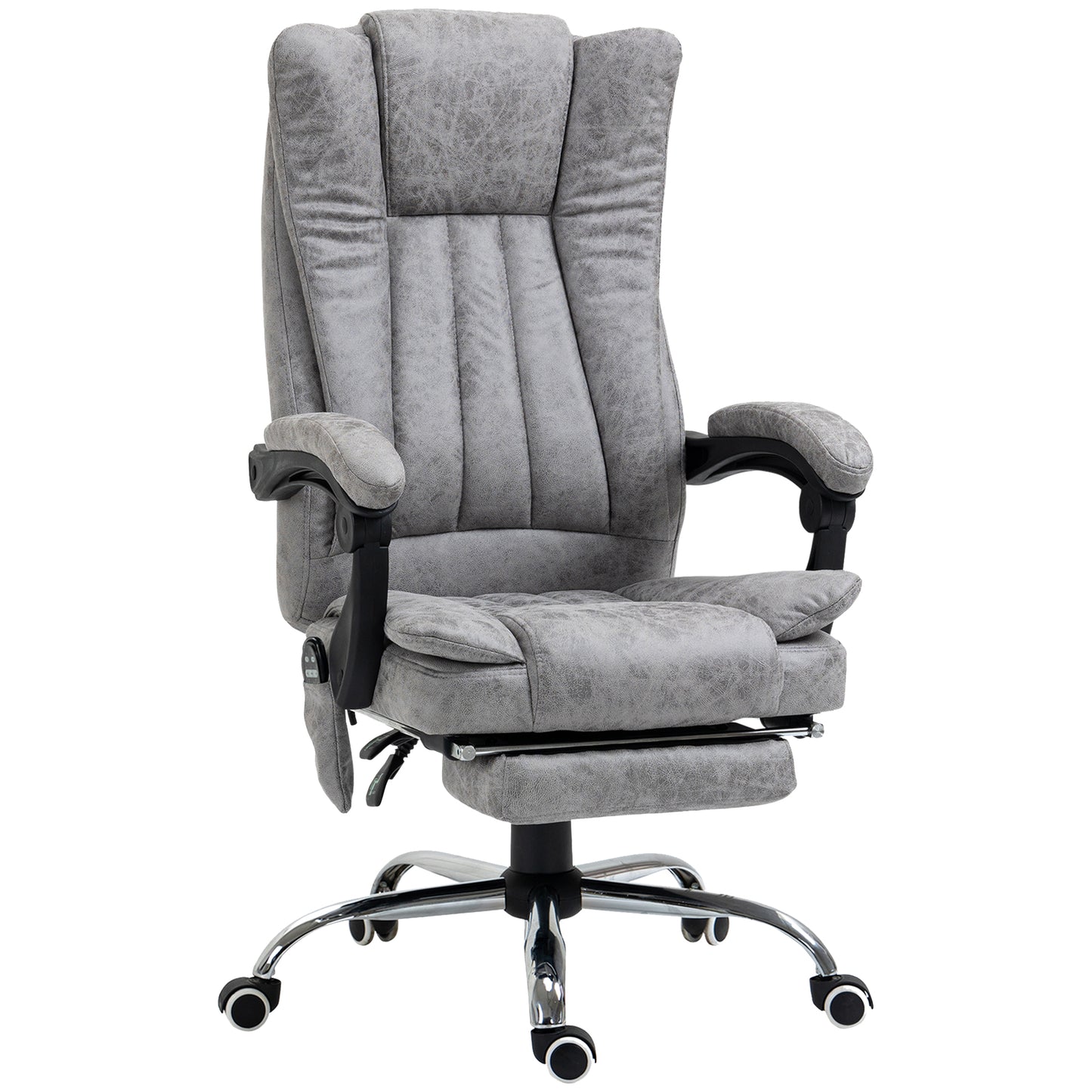 Vinsetto Office Chair With Massage And Heat, Microfibre Reclining Computer Desk Chair With Footrest And Adjustable Height, Swivel Wheels For Home Office, Grey
