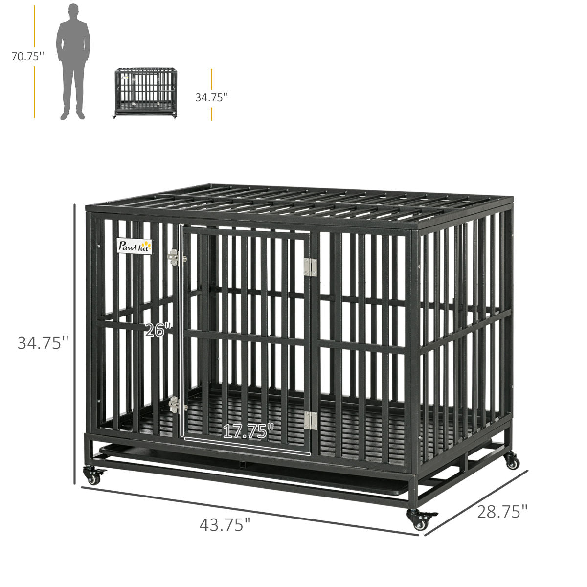 44'' Strong Pet Dog Crate Mobility Cage W/ Playpen Metal & Removeable Tray