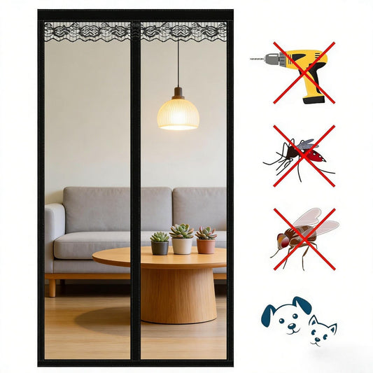 Fly Screen Door (No Drilling Required), 90x210 Cm Magnetic Fly Curtain In Black, Self-Adhesive Insect Screen Set For Balcony And Room Doors, Easy Installation—Hand Tools