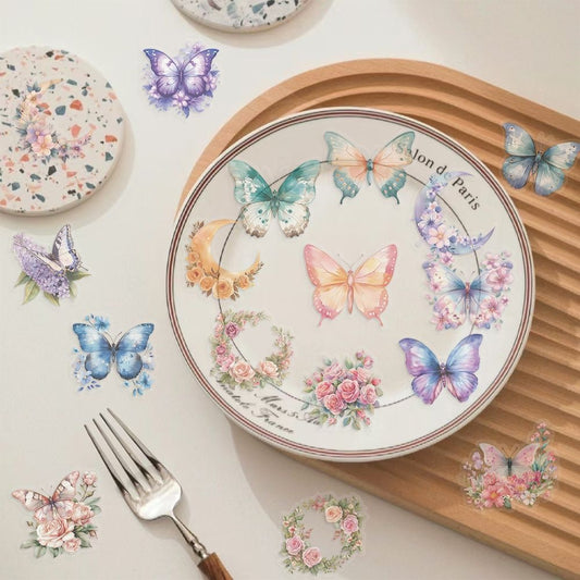 50 PET Transparent Butterfly Flower Stickers