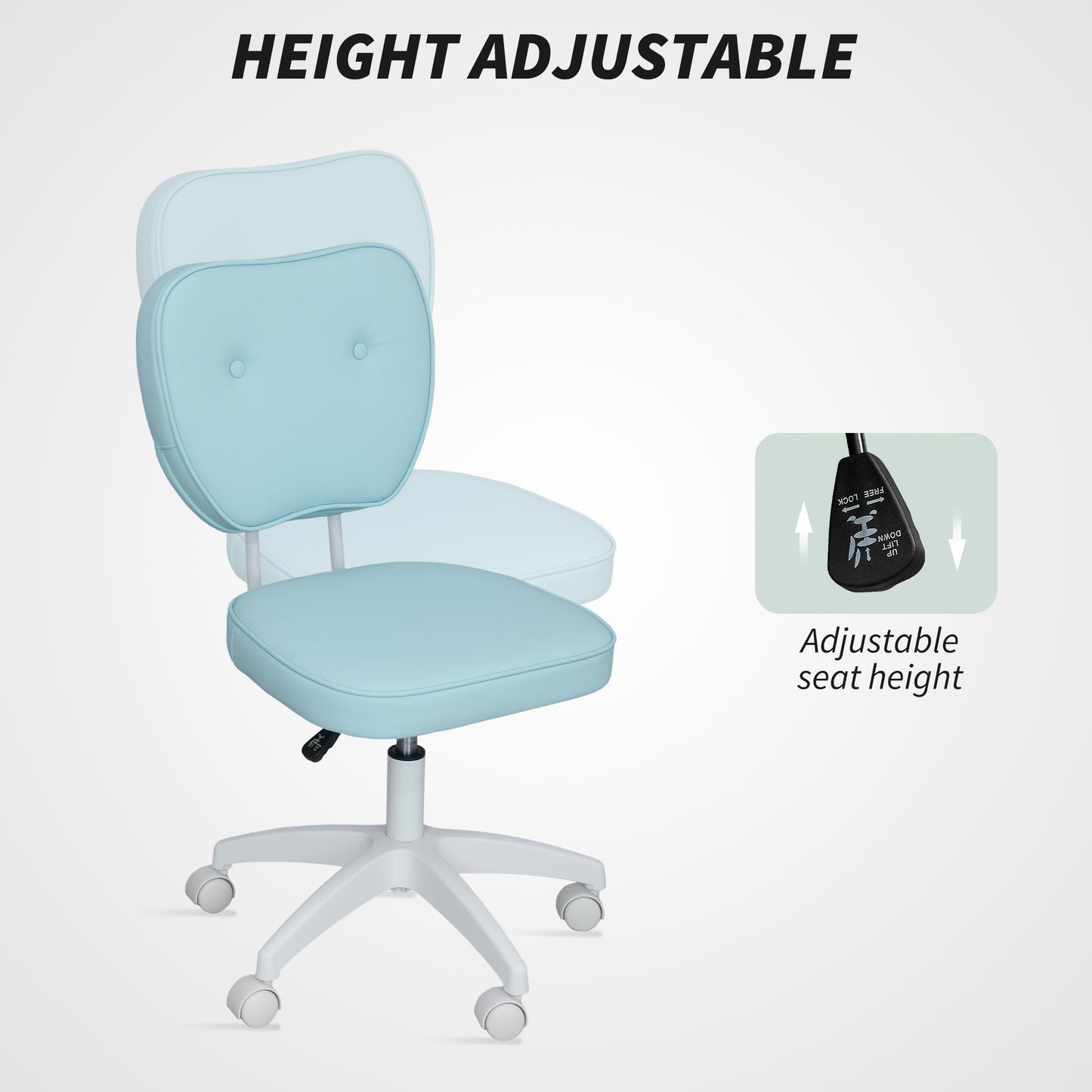 Vinsetto Vanity Office Chair, PU Leather Computer Chair For Home, With Adjustable Height, Armless, Swivel Wheels, Blue