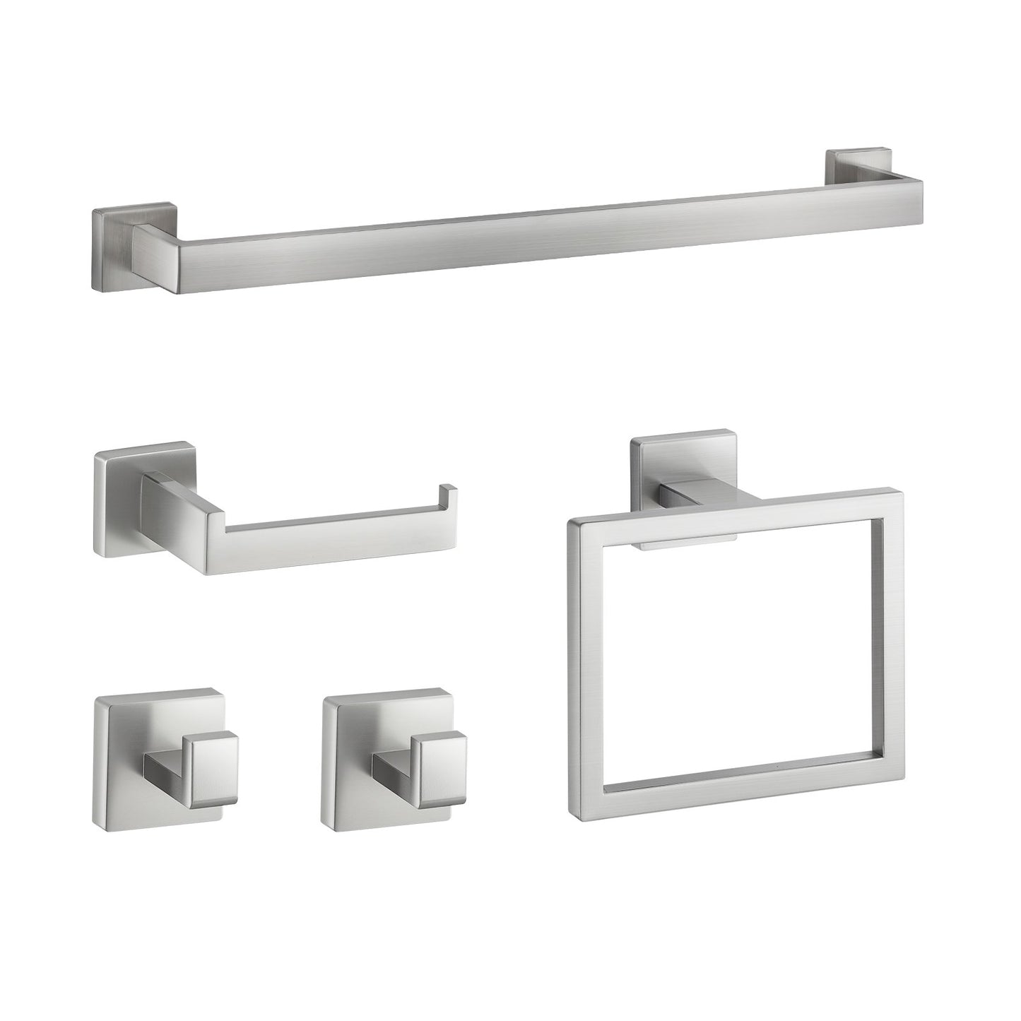 Brushed Nickel Bathroom Hardware Set, 5 Pieces Bathroom Accessories Set, Stainless Steel 24 Inch Towel Bar, Towel Rack, 2 Robe Towel Hooks, Toilet Paper Holder For Bath Room, Wall Mounted