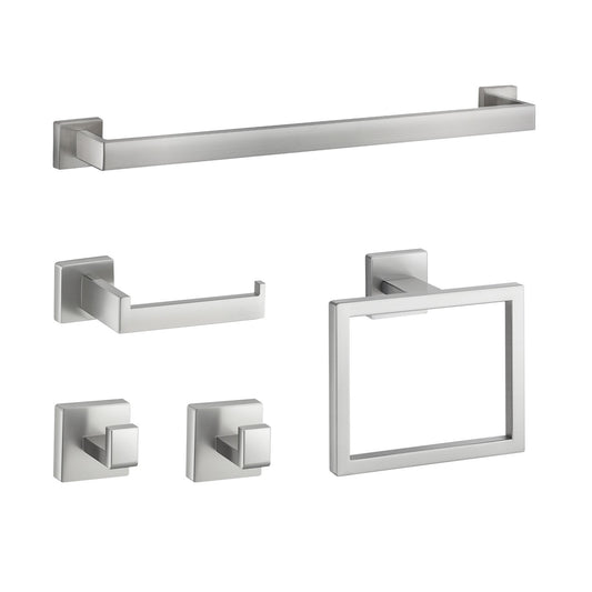 Brushed Nickel Bathroom Hardware Set, 5 Pieces Bathroom Accessories Set, Stainless Steel 24 Inch Towel Bar, Towel Rack, 2 Robe Towel Hooks, Toilet Paper Holder For Bath Room, Wall Mounted