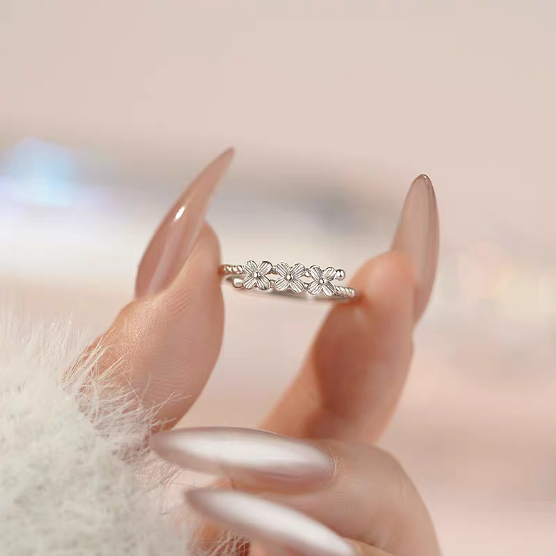 1pc 999 Sterling Silver Three Flower Twist Open Ring, Sweet & Delicate Style, Perfect For Daily, Dating & Gifting, Ideal Valentine's Gift