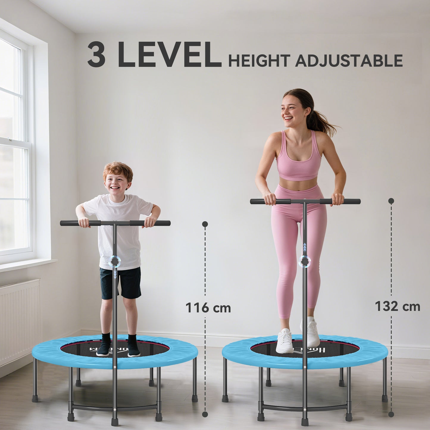 40" Fitness Trampoline With Adjustable Handle, Rebounder Trampoline, Mini Jumper For Indoor Exercise Workout, Blue