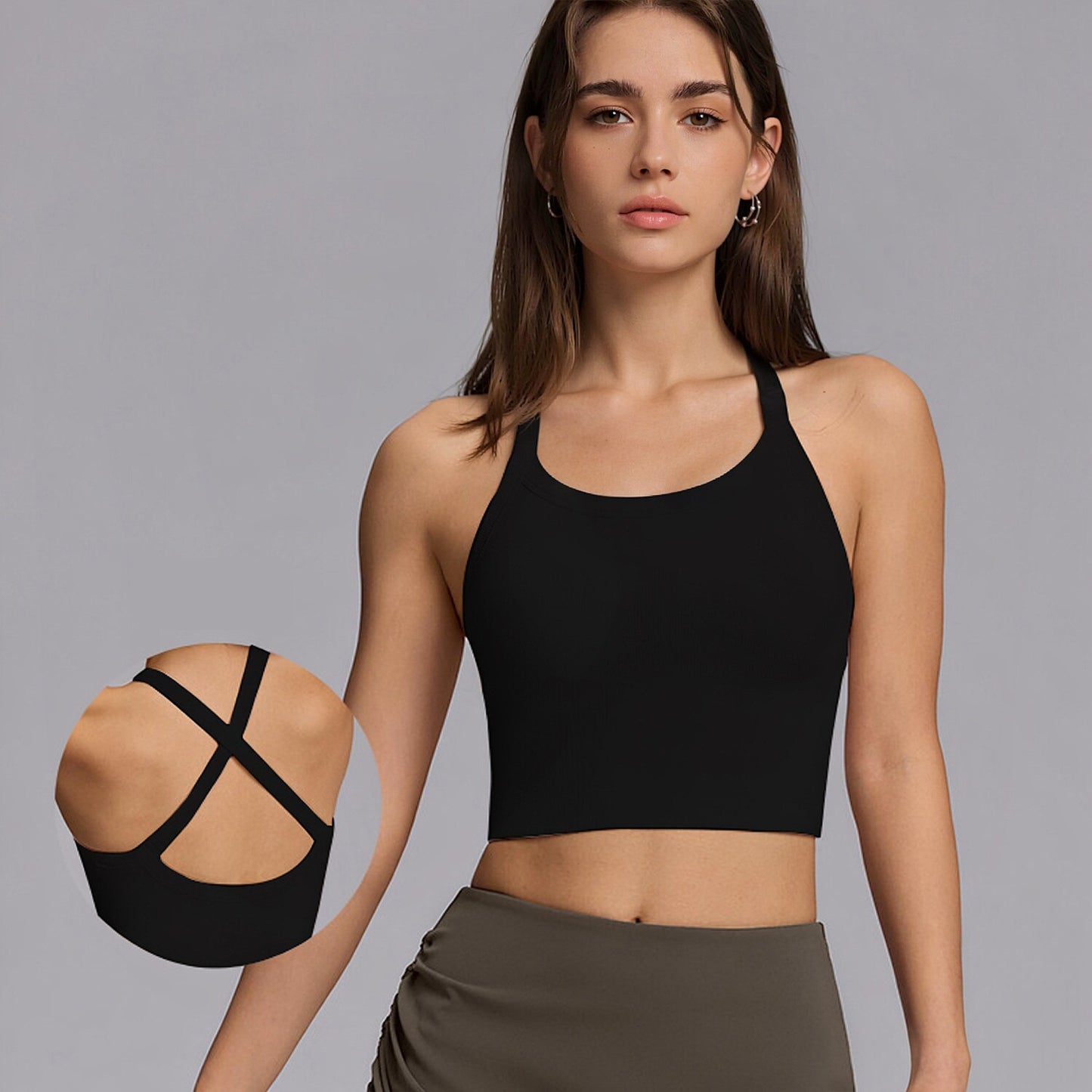 Seamless Yoga Tank Top With Built-in Pads For European & American Styles, No Need For Separate Bra, Cross Strap Sports Underwear For Women Workout & Fitness