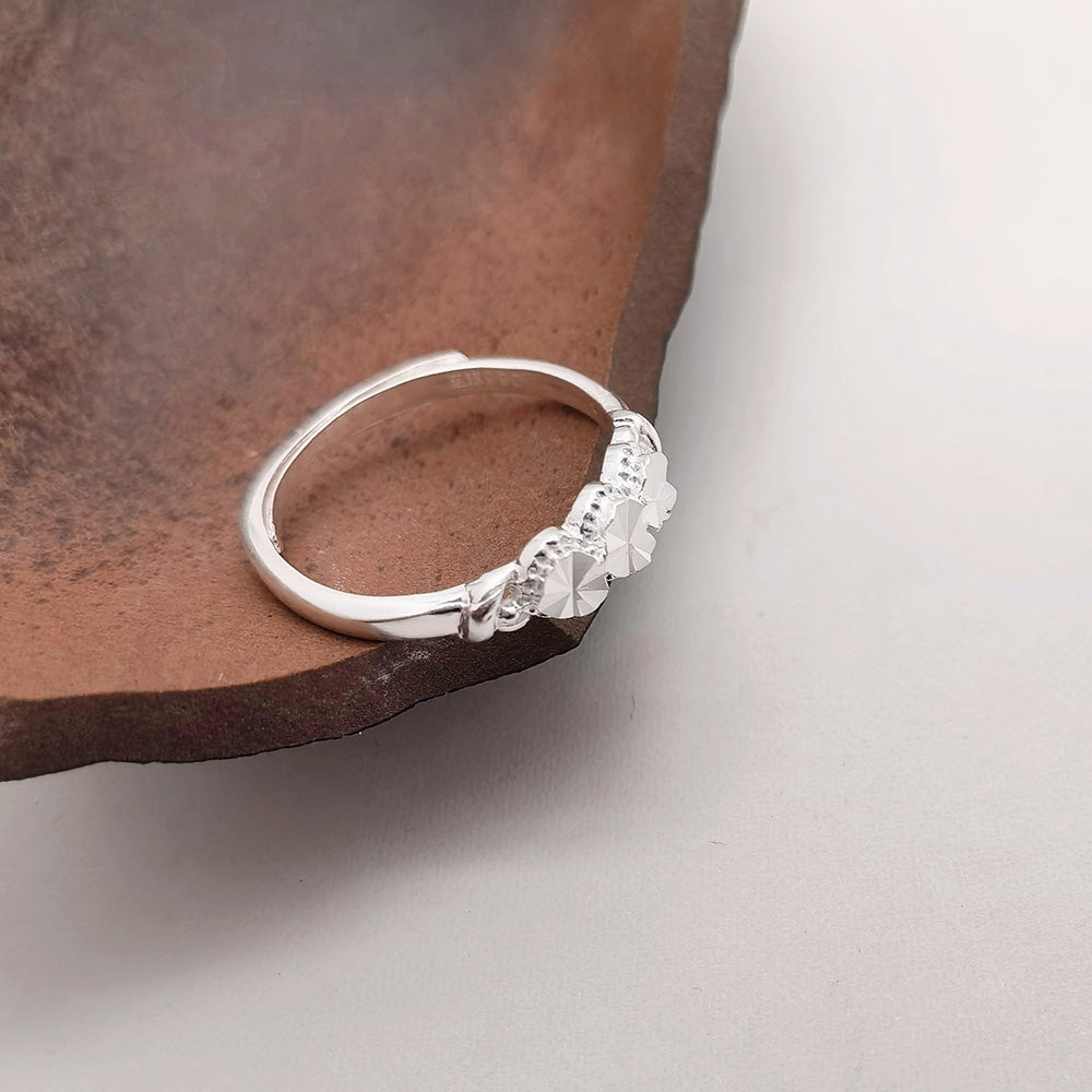 1 Pc 999 Sterling Silver Heart-Shaped Starburst Couple Rings, Polished Elegant Style, For Daily Wear & Valentine's Gifts
