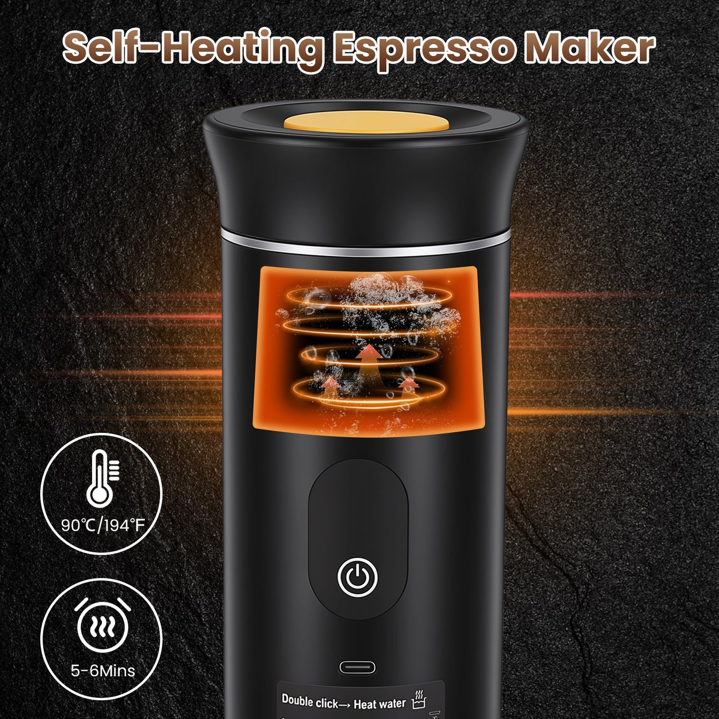 3 In 1 Portable Espresso Machine Cordless Mother Day Self Heating Coffee Maker With 7500mAh Battery Heating 20Bar Pressure Anti Dry Burn Fit For Ground Coffee Capsules For Camping Hiking RV Home