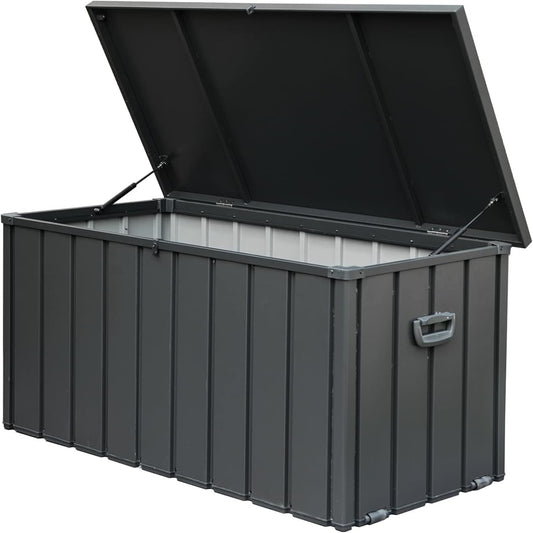 120 Gallon Outdoor Storage Deck Box Waterproof, Large Patio Storage Bin For Outside Cushions, Throw Pillows, Garden Tools, Lockable  Dark Gray