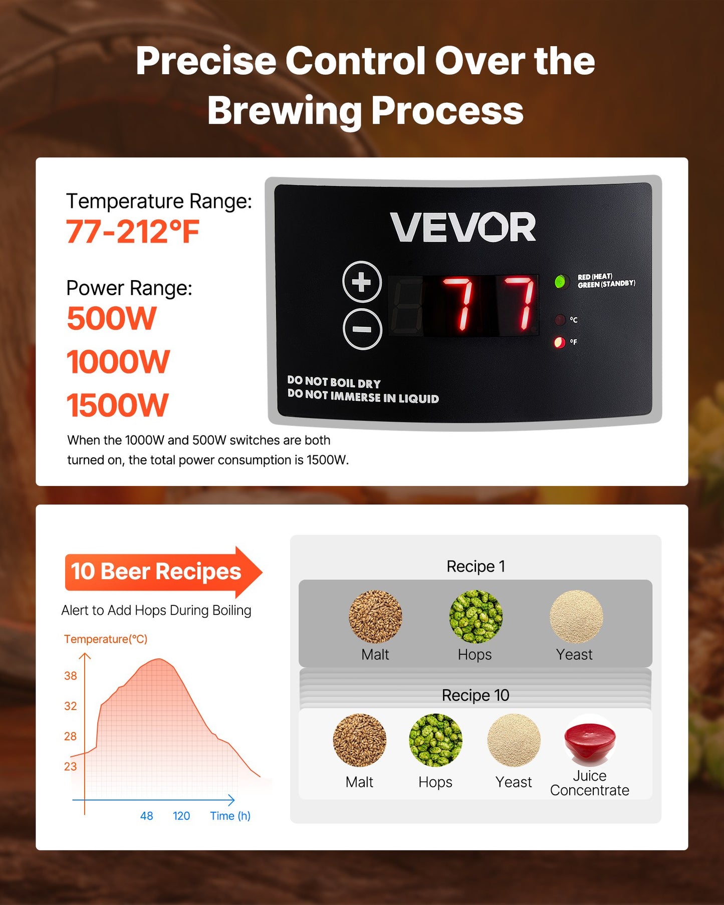 Beer Brewing Equipment, 8 Gal/30L 304 Stainless Steel Home Beer Brewer,1500W All-in-One Home Brewing Kit With Tall Strainer, Integrated Inner Barrel & Reinforced Handle