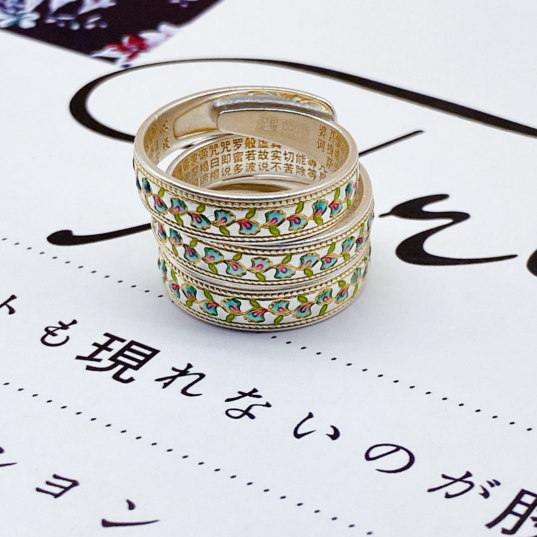 1pcs 999.9 Sterling Silver Gold-Plated Enamel Floral Ring, Luxury Retro Style, Ideal For Birthdays & Holiday Gifts